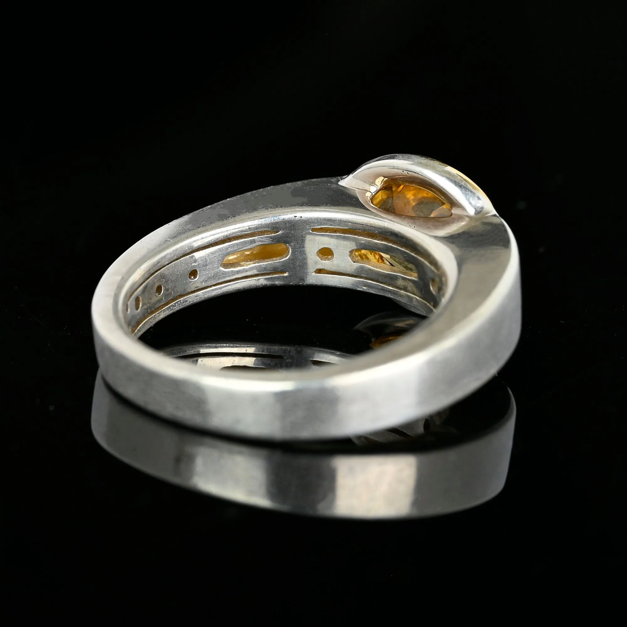 Vintage Wide Band 18K Gold Silver East West Citrine Ring