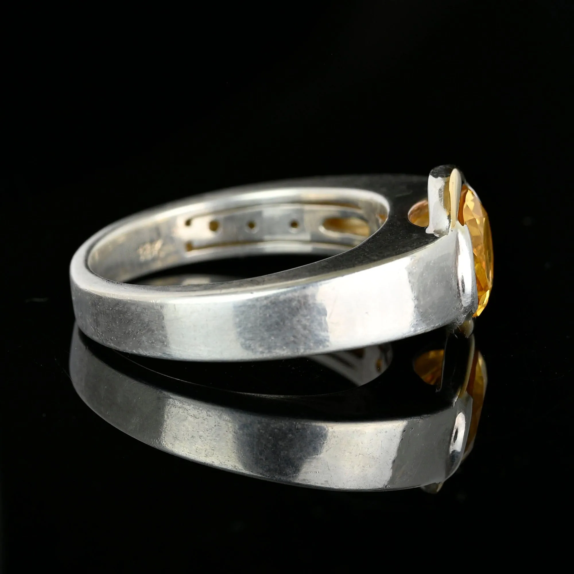 Vintage Wide Band 18K Gold Silver East West Citrine Ring