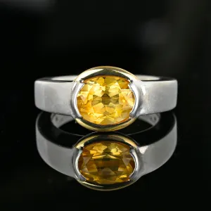 Vintage Wide Band 18K Gold Silver East West Citrine Ring