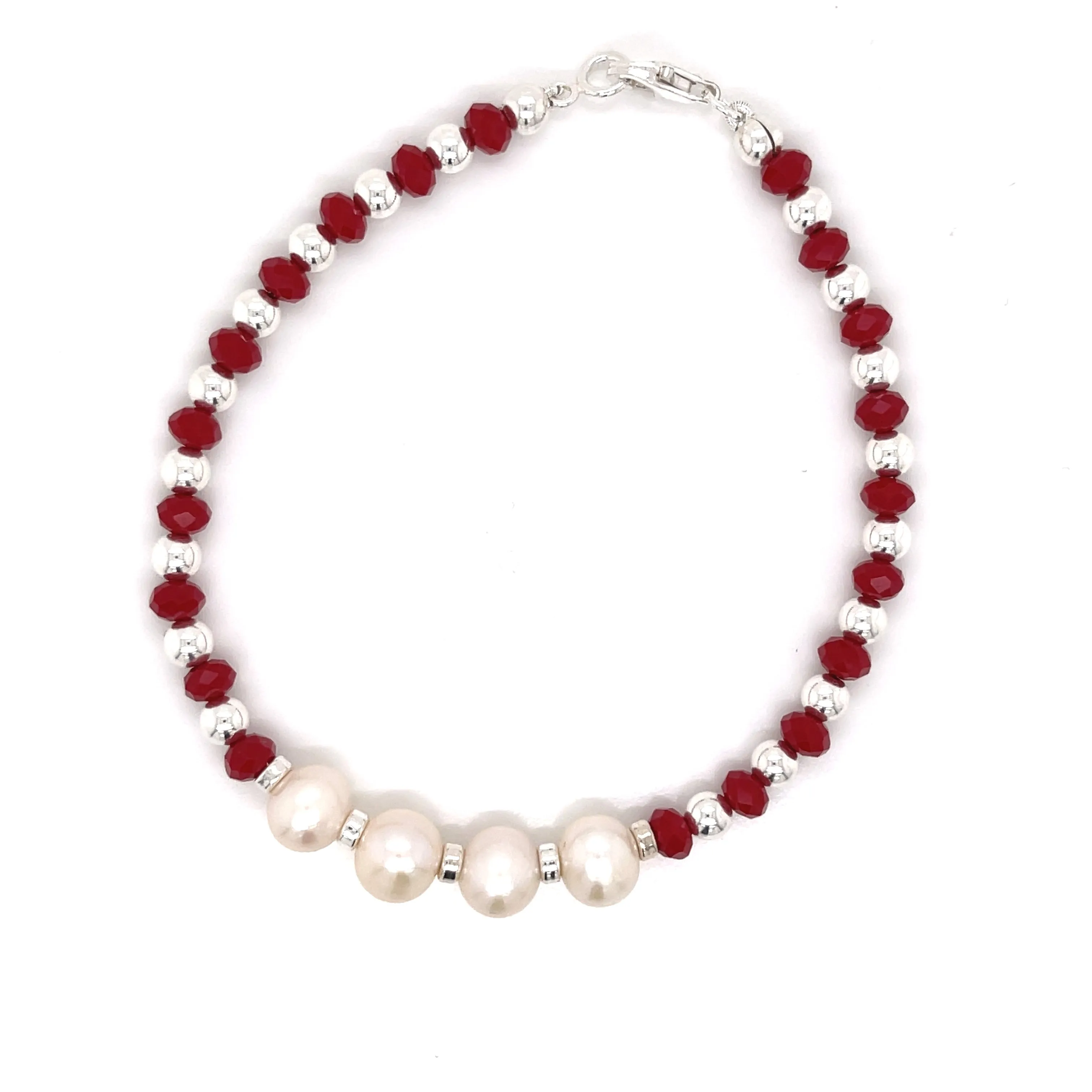 Women Pearl Red Spinel Sterling Silver Bracelet-1Pc