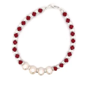 Women Pearl Red Spinel Sterling Silver Bracelet-1Pc