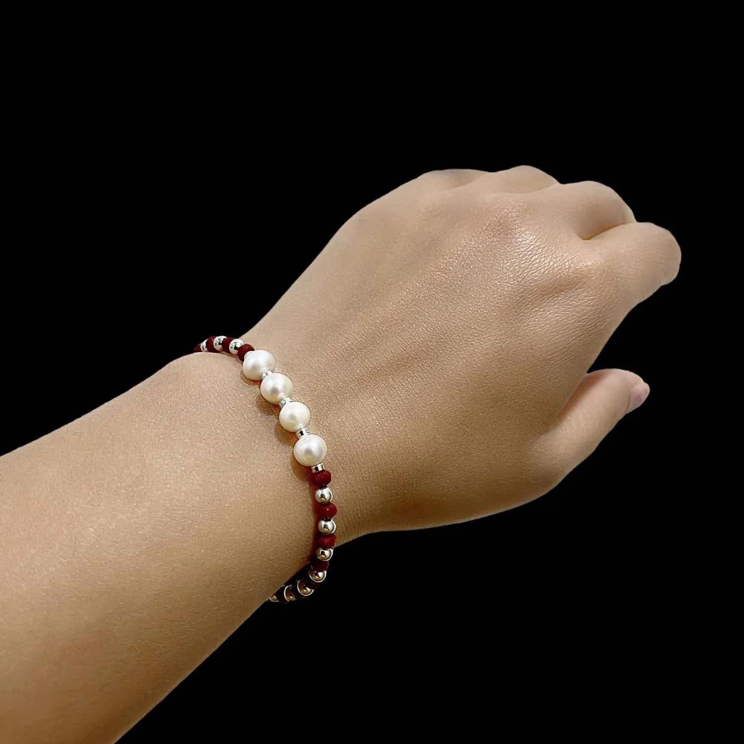 Women Pearl Red Spinel Sterling Silver Bracelet-1Pc